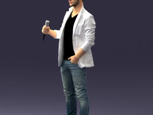 000413 Realistic Male Character Full Body Scan Microphone Pose 3D Model