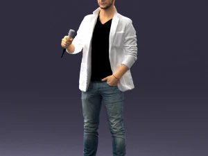 000413 Realistic Male Character Full Body Scan Microphone Pose 3D Model