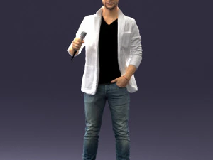 000413 Realistic Male Character Full Body Scan Microphone Pose 3D Model