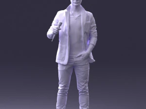 000413 Realistic Male Character Full Body Scan Microphone Pose 3D Model