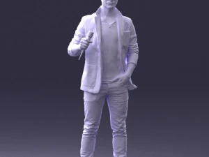 000413 Realistic Male Character Full Body Scan Microphone Pose 3D Model