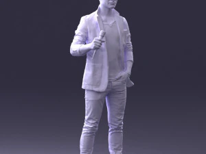 000413 Realistic Male Character Full Body Scan Microphone Pose 3D Model