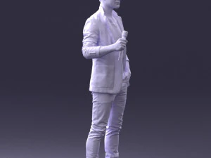 000413 Realistic Male Character Full Body Scan Microphone Pose 3D Model