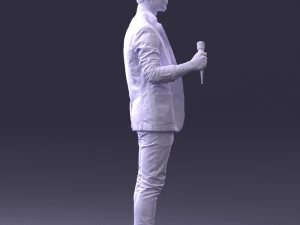 000413 Realistic Male Character Full Body Scan Microphone Pose 3D Model