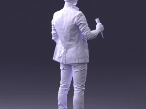000413 Realistic Male Character Full Body Scan Microphone Pose 3D Model