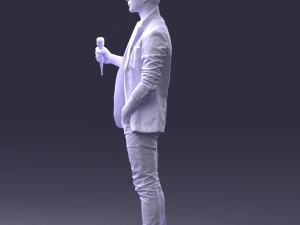 000413 Realistic Male Character Full Body Scan Microphone Pose 3D Model