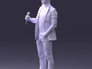 000413 Realistic Male Character Full Body Scan Microphone Pose 3D Model