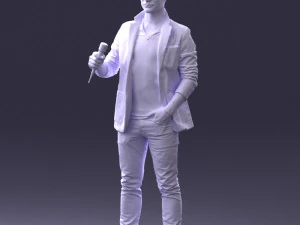000413 Realistic Male Character Full Body Scan Microphone Pose 3D Model