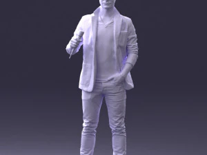 000413 Realistic Male Character Full Body Scan Microphone Pose 3D Model