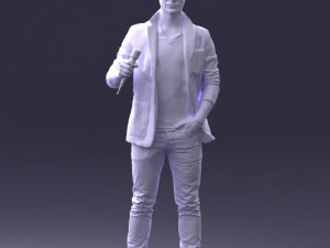 000413 Realistic Male Character Full Body Scan Microphone Pose 3D Model
