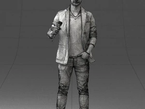 000413 Realistic Male Character Full Body Scan Microphone Pose 3D Model