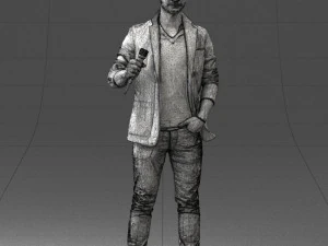000413 Realistic Male Character Full Body Scan Microphone Pose 3D Model