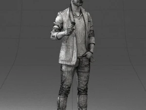 000413 Realistic Male Character Full Body Scan Microphone Pose 3D Model