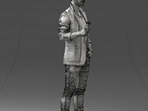 000413 Realistic Male Character Full Body Scan Microphone Pose 3D Model