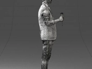 000413 Realistic Male Character Full Body Scan Microphone Pose 3D Model