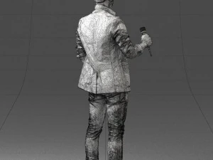 000413 Realistic Male Character Full Body Scan Microphone Pose 3D Model