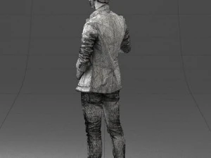000413 Realistic Male Character Full Body Scan Microphone Pose 3D Model