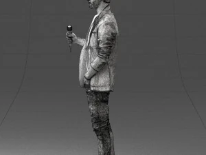 000413 Realistic Male Character Full Body Scan Microphone Pose 3D Model