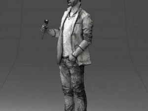 000413 Realistic Male Character Full Body Scan Microphone Pose 3D Model