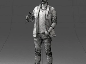 000413 Realistic Male Character Full Body Scan Microphone Pose 3D Model
