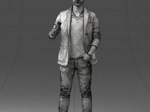 000413 Realistic Male Character Full Body Scan Microphone Pose 3D Model