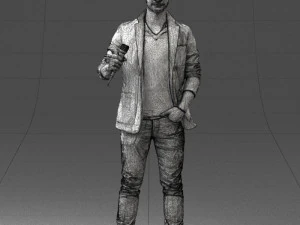 000413 Realistic Male Character Full Body Scan Microphone Pose 3D Model