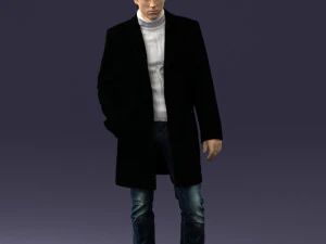 000405 Realistic Young Man in Black Coat 3dp 3D Print Model