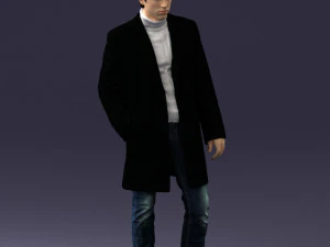 000405 Realistic Young Man in Black Coat 3dp 3D Print Model
