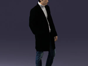 000405 Realistic Young Man in Black Coat 3dp 3D Print Model