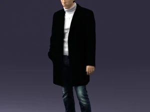000405 Realistic Young Man in Black Coat 3dp 3D Print Model