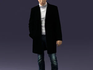 000405 Realistic Young Man in Black Coat 3dp 3D Print Model