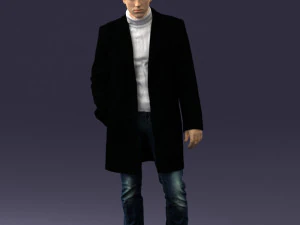 000405 Realistic Young Man in Black Coat 3dp 3D Print Model