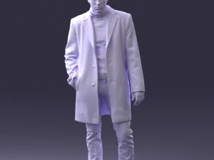 000405 Realistic Young Man in Black Coat 3dp 3D Print Model