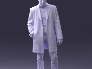 000405 Realistic Young Man in Black Coat 3dp 3D Print Model