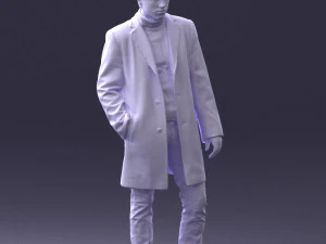 000405 Realistic Young Man in Black Coat 3dp 3D Print Model