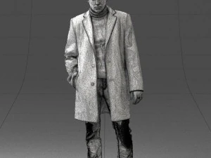 000405 Realistic Young Man in Black Coat 3dp 3D Print Model