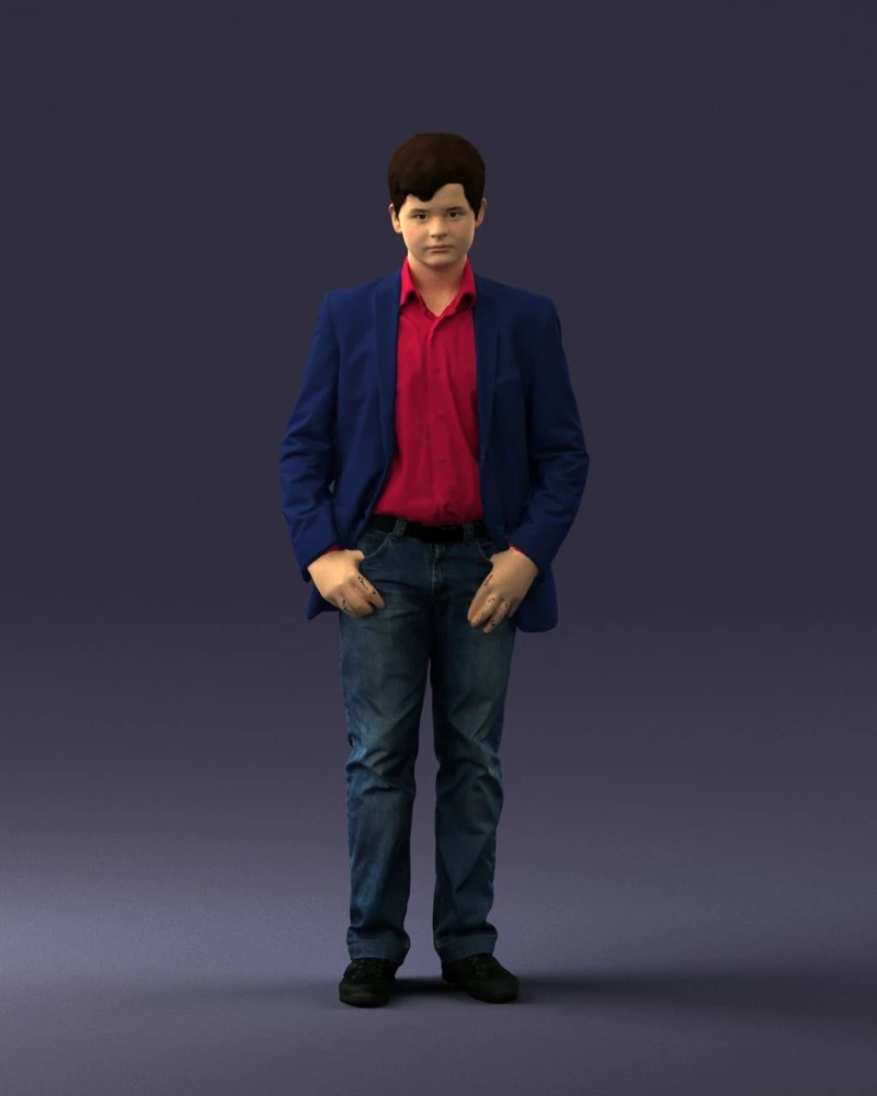 000414 Realistic Teen Boy Character Full Body Scan Casual 3D Model .c4d .max .obj .3ds .fbx .stl .blend 