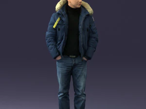 000418 Realistic Man Character in Winter Jacket Hands in Pockets Pose Full Body Scan 3D Model