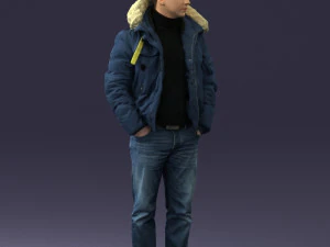 000418 Realistic Man Character in Winter Jacket Hands in Pockets Pose Full Body Scan 3D Model