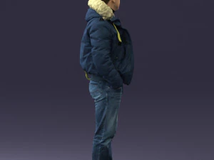 000418 Realistic Man Character in Winter Jacket Hands in Pockets Pose Full Body Scan 3D Model
