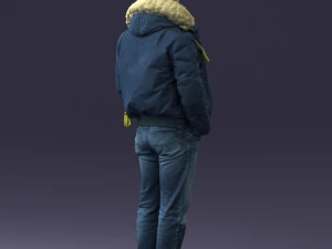 000418 Realistic Man Character in Winter Jacket Hands in Pockets Pose Full Body Scan 3D Model