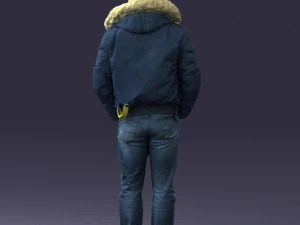 000418 Realistic Man Character in Winter Jacket Hands in Pockets Pose Full Body Scan 3D Model