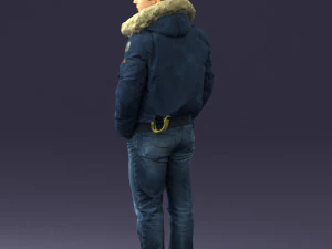 000418 Realistic Man Character in Winter Jacket Hands in Pockets Pose Full Body Scan 3D Model