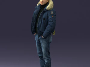 000418 Realistic Man Character in Winter Jacket Hands in Pockets Pose Full Body Scan 3D Model