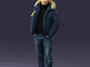 000418 Realistic Man Character in Winter Jacket Hands in Pockets Pose Full Body Scan 3D Model