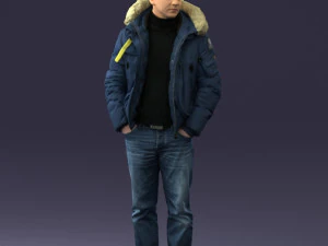 000418 Realistic Man Character in Winter Jacket Hands in Pockets Pose Full Body Scan 3D Model