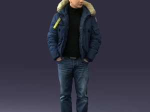 000418 Realistic Man Character in Winter Jacket Hands in Pockets Pose Full Body Scan 3D Model
