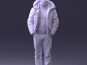 000418 Realistic Man Character in Winter Jacket Hands in Pockets Pose Full Body Scan 3D Model