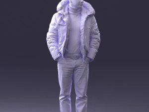 000418 Realistic Man Character in Winter Jacket Hands in Pockets Pose Full Body Scan 3D Model