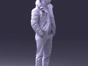 000418 Realistic Man Character in Winter Jacket Hands in Pockets Pose Full Body Scan 3D Model